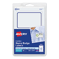Avery Flexible Adhesive Name Badge Labels, 3.38 x 2.33, White/Blue Border, 40/Pack (AVE5151)