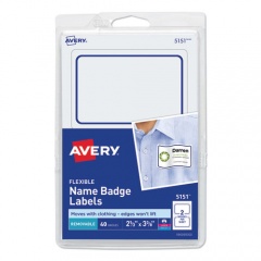 Avery Flexible Adhesive Name Badge Labels, 3.38 x 2.33, White/Blue Border, 40/Pack (5151)