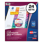 Avery Customizable TOC Ready Index Multicolor Tab Dividers, Uncollated, 10-Tab, 1 to 10, 11 x 8.5, White, 24 Sets (AVE11169)