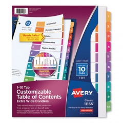 Avery Customizable TOC Ready Index Multicolor Tab Dividers, Extra Wide Tabs, 10-Tab, 1 to 10, 11 x 9.25, White, 1 Set (11165)