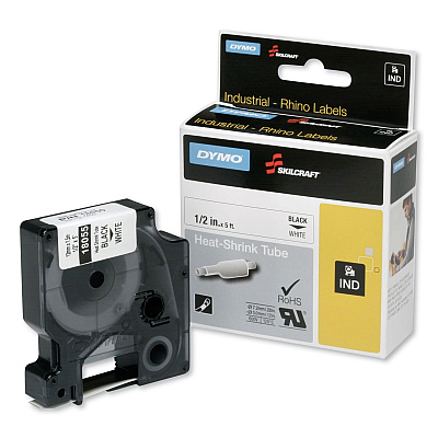 AbilityOne 7510016576749, SKILCRAFT Dymo Heat Shrink Label Cassette, 0.5" x 5 ft, Black/White