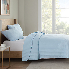 Host & Home Brushed Microfiber Quilt Set Twin Light Blue, Case Of 4 (MFQT-TWSET-LB)