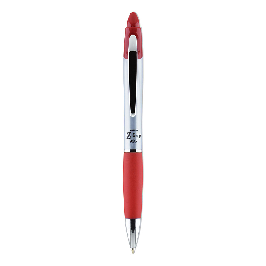 Zebra Z-Grip MAX Ballpoint Pen, Retractable, Medium 1 mm, Red Ink, Silver/Red Barrel, 12/Pack (ZEB22430)