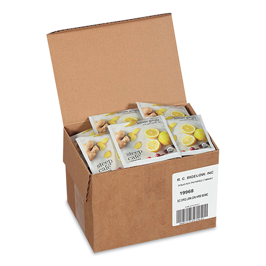 Bigelow steep Cafe Organic Herbal Tea, Lemon Ginger, 50 Bags/Carton (BTCRCB19968)