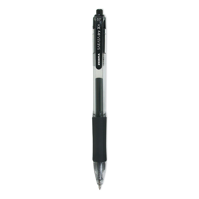 Zebra Sarasa Dry Gel X20 Gel Pen, Retractable, Medium 0.7 mm, Black Ink, Clear/Black Barrel, 36/Pack (ZEB46136)