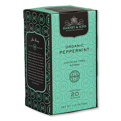 Harney & Sons Premium Tea, Organic Peppermint Herbal Tea, Individually Wrapped Tea Bags, 20/Box (HEYHSF00952)