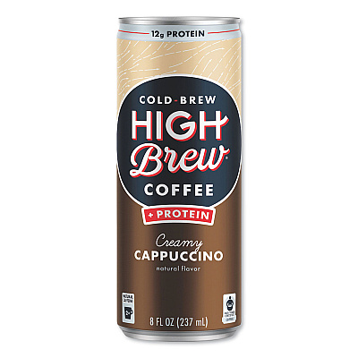 HIGH Brew Coffee Cold Brew Coffee + Protein, Creamy Cappuccino, 8 oz Can, 12/Pack (HIH00560)
