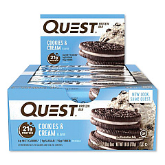 Quest Protein Bars, Cookies and Cream, 2.12 oz Bar, 12 Bars/Box (QCC00018)
