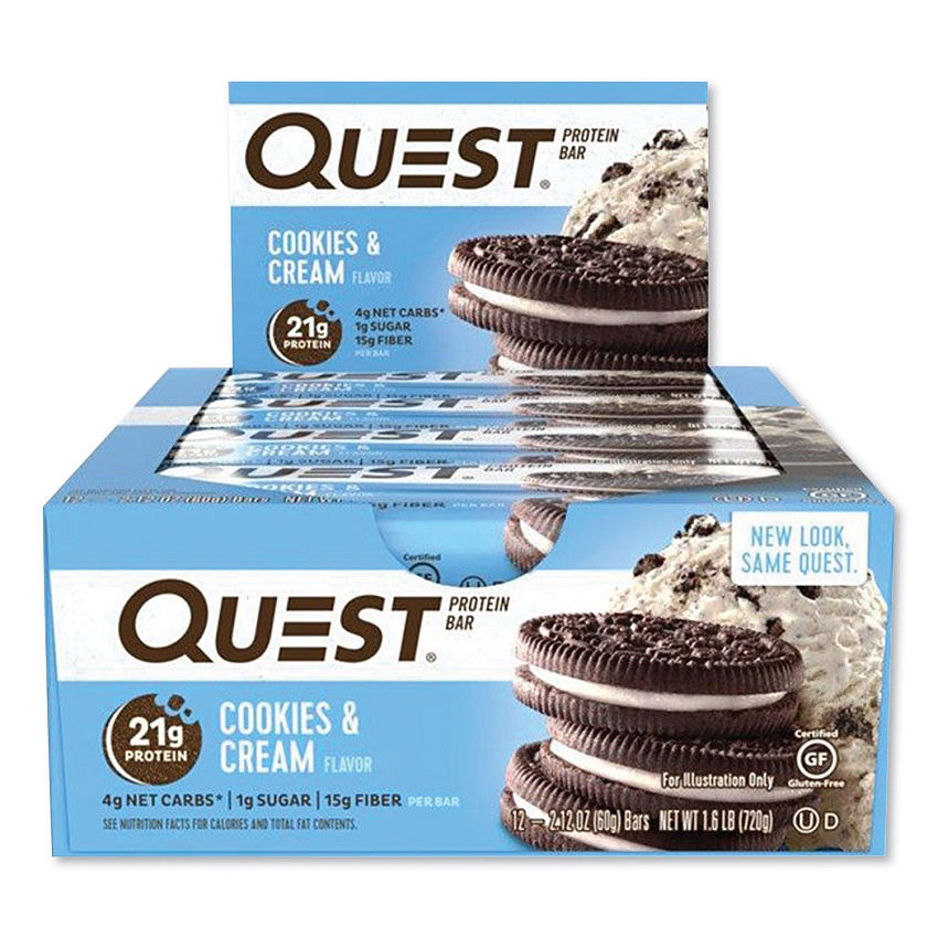 Quest Protein Bars, Cookies and Cream, 2.12 oz Bar, 12 Bars/Box (QCC00018)