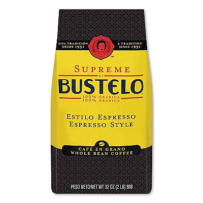 Cafe Bustelo Supreme Espresso-Style Whole Bean Coffee, Dark Roast, 2 lb Bag (SMU01800)
