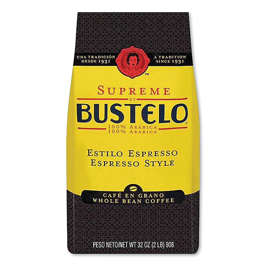 Cafe Bustelo Supreme Espresso-Style Whole Bean Coffee, Dark Roast, 2 lb Bag (SMU01800)