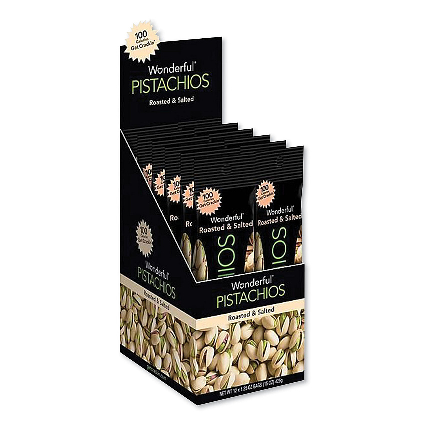 Paramount Farms Wonderful Pistachios, Roasted and Salted, 1.25 oz Tube, 12/Box (WONPAR91345)