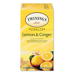 TWININGS Tea Bags, Lemon and Ginger, 1.32 oz Tea Bag, 25 Tea Bags/Box (TWG85145)