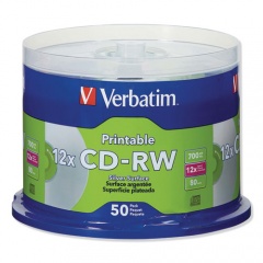 Verbatim CD-RW DataLifePlus Printable Rewritable Disc, 700 MB/80 min, 12x, Spindle, Silver, 50/Pack (95159)