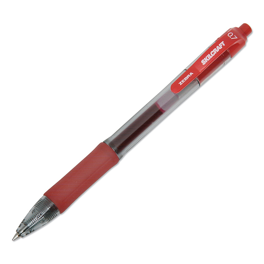 AbilityOne 7520016826565, SKILCRAFT Zebra Gel Pen, Retractable, Medium 0.7 mm, Red Ink, Red/Clear Barrel, Dozen