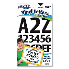 ArtSkills Poster and Bulletin Board Vinyl Letters and Numbers, Black, 1" and 2"h, 250/Pack (ASKPA1349)