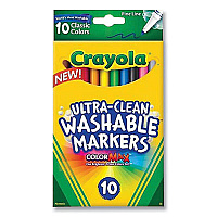 Crayola Ultra-Clean Washable Markers, Fine Line Precision Bullet Tip, Assorted Colors, 10/Box (CYO587852)