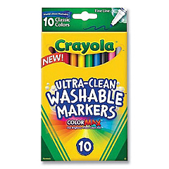 Crayola Ultra-Clean Washable Markers, Fine Line Precision Bullet Tip, Assorted Colors, 10/Box (CYO587852)