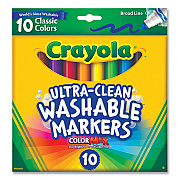 Crayola Ultra-Clean Washable Markers, Broad Bullet Tip, Assorted Colors, 10/Pack (CYO587851)