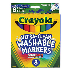Crayola Ultra-Clean Washable Markers, Fine/Broad Wedge/Chisel Tips, Assorted Colors, 8/Box (CYO587208)