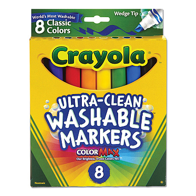 Crayola Ultra-Clean Washable Markers, Fine/Broad Wedge/Chisel Tips, Assorted Colors, 8/Box (CYO587208)