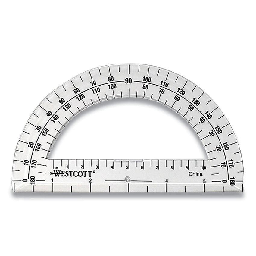 Westcott 180 Degree Protractor, Plastic, 6" Ruler Edge/180 Degree, Clear (ACM11200)