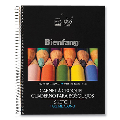 Bienfang Take Me Along Sketch Book, 50 lb Tissue Paper Stock, Black/Silver Cover, (100) 11 x 8.5 Sheets (EPIR237117)
