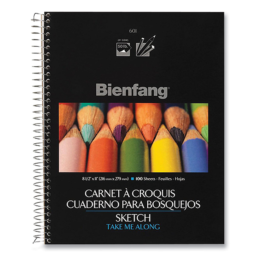 Bienfang Take Me Along Sketch Book, 50 lb Tissue Paper Stock, Black/Silver Cover, (100) 11 x 8.5 Sheets (EPIR237117)