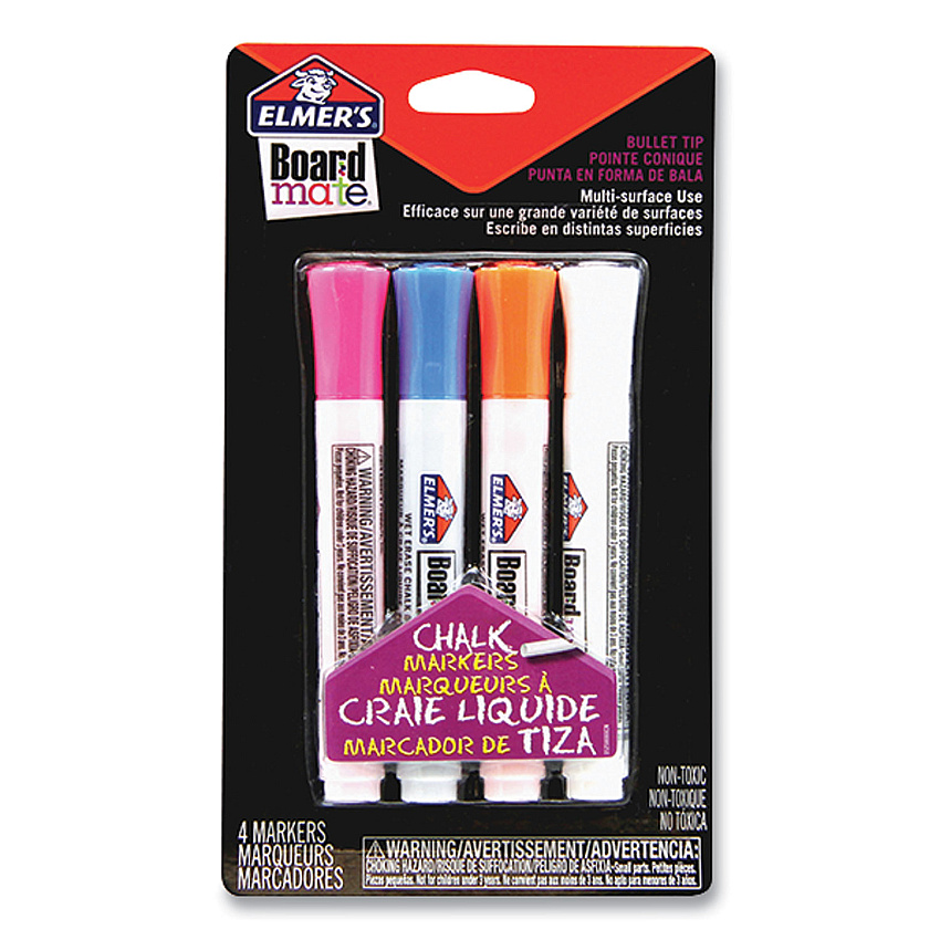 Elmer's Boardmate Wet Erase Chalk Markers, Broad Bullet Tip, Assorted Colors, 4/Pack (EPIE152MELM)