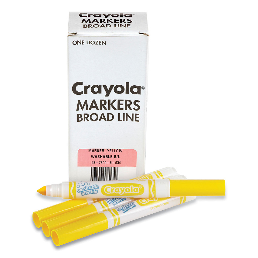 Crayola Broad Line Washable Markers, Broad Bullet Tip, Yellow, 12/Box (CYO587800034)