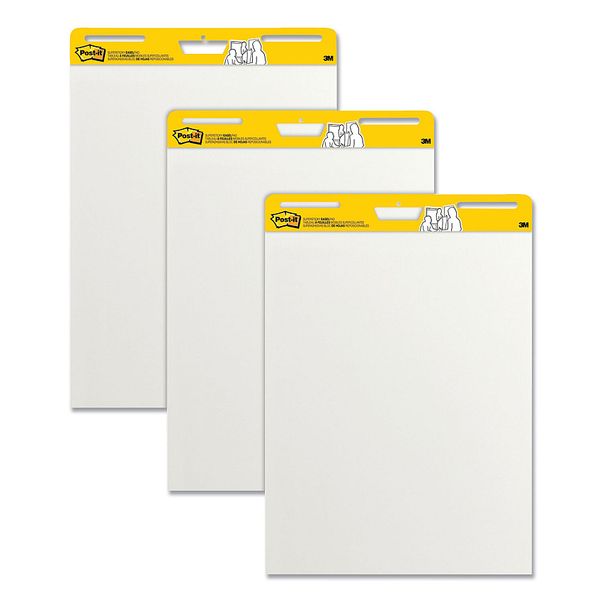 Post-it Easel Pads Super Sticky Vertical-Orientation Self-Stick Easel Pads, Unruled, 25 x 30, White, 30 Sheets, 3/Pack (MMM559VAD203PK)