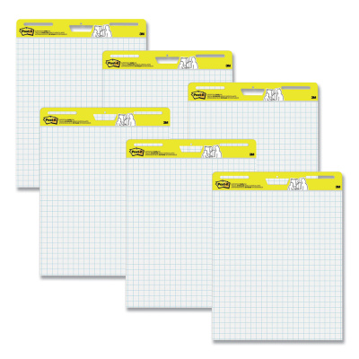 Post-it Easel Pads Super Sticky Vertical-Orientation Self-Stick Easel Pads, Quadrille Rule (1 sq/in), 25 x 30, White, 30 Sheets, 6/Pack (560VAD6PK)