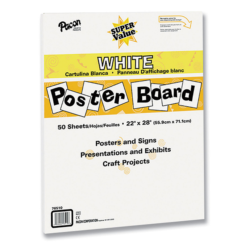 Pacon Super Value Posterboard, 22 x 28, White, 50/Carton (PAC76510)