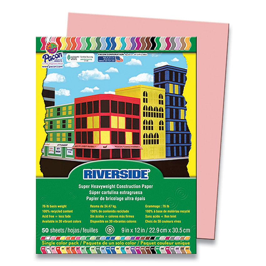 Pacon Riverside Construction Paper, 76 lb Text Weight, 9 x 12, Salmon, 50/Pack (RIV03970)