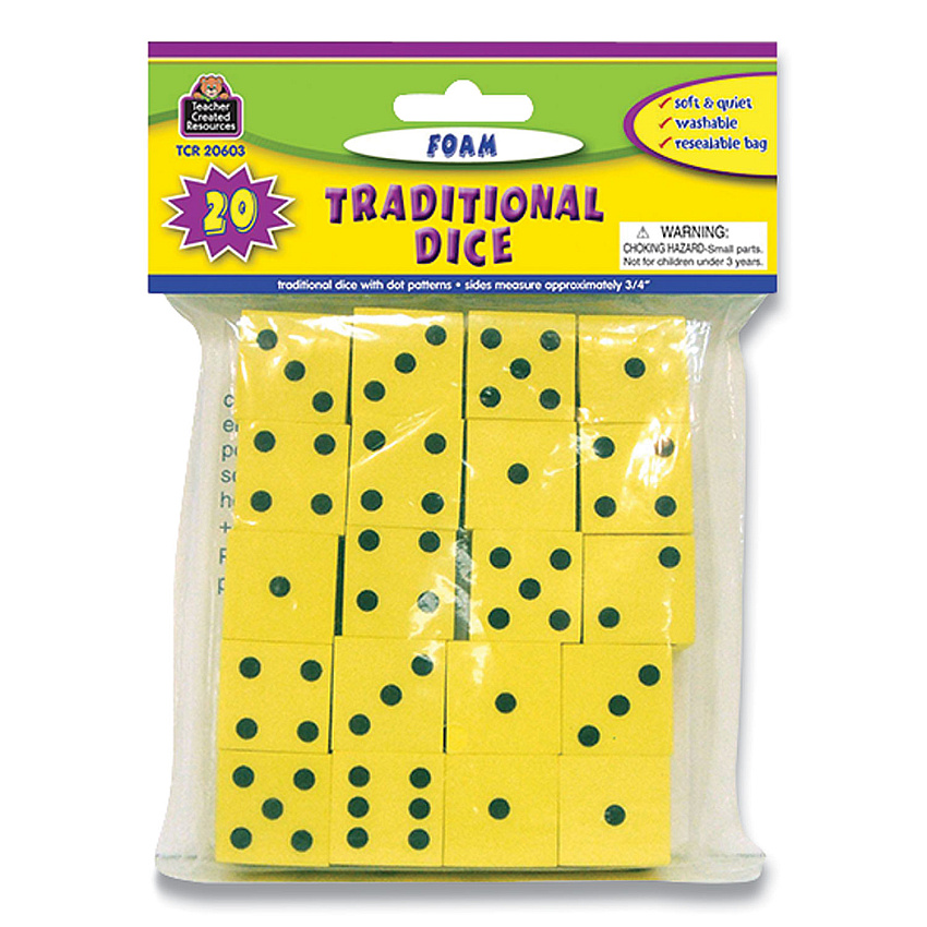 Teacher Created Resources Traditional Foam Dice, Grades K-4, 20/Pack (TCR20603)
