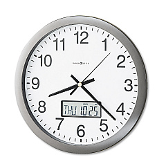 Howard Miller Chronicle Wall Clock with LCD Inset, 14" Overall Diameter, Gray Case, 2 AA (sold separately) (MIL625195)