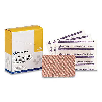 First Aid Only Heavy Woven Adhesive Bandages, Strip, 2 x 3, 25/Box (FAOG160)