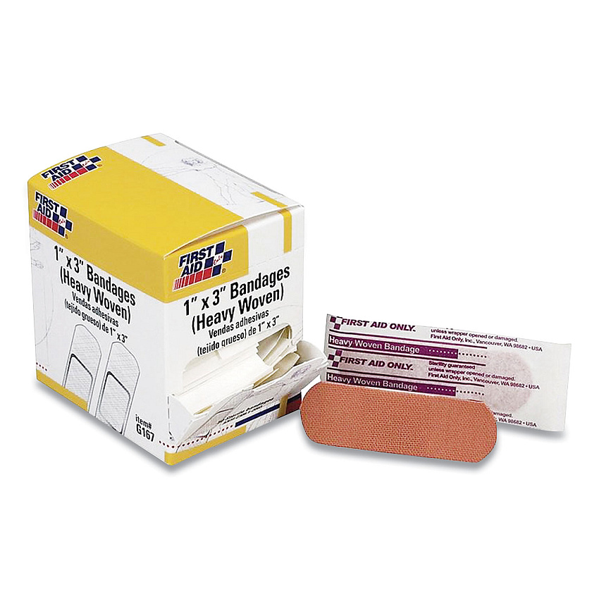First Aid Only Heavy Woven Adhesive Bandages, Strip, 1 x 3, 50/Box (FAOG167)