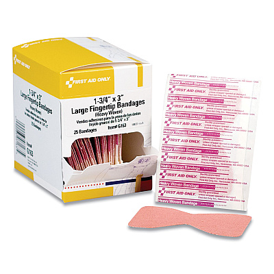 First Aid Only Heavy Woven Adhesive Bandages, Fingertip, 1.75 x 3, 25/Box (FAOG163)