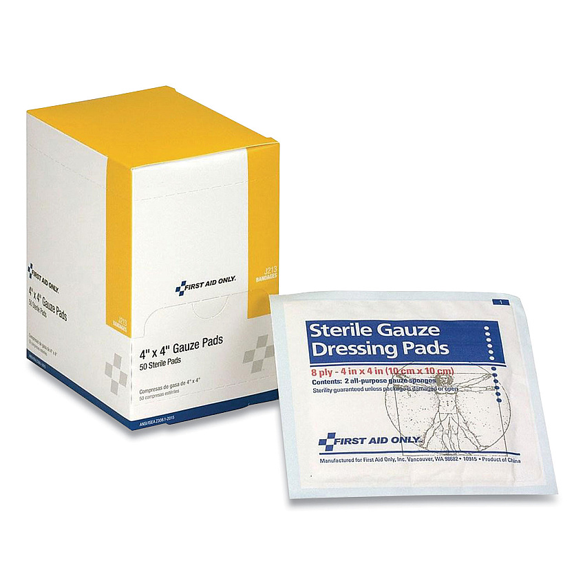 First Aid Only Sterile Gauze Pads, 4 x 4, 50/Box (FAOJ213)