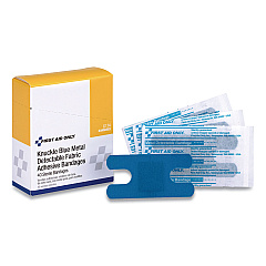 First Aid Only Blue Metal Detectable Fabric Adhesive Bandages, Four-Wing Knuckle, 1.5 x 3, 40/Box (FAOG174)