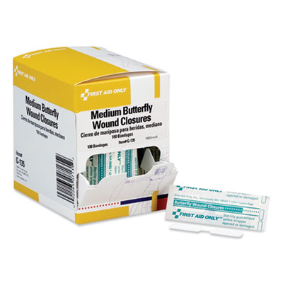 First Aid Only Butterfly Wound Closures, 0.38 x 1.75, 100/Box (FAOG135)