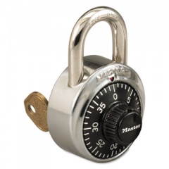 Master Lock Combination Stainless Steel Padlock w/Key Cylinder, 1 7/8" Wide, Black/Silver (1525)