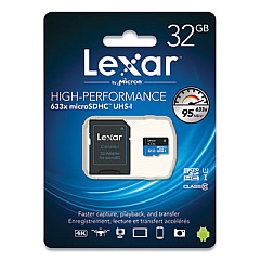 Lexar microSDHC Memory Card with SD Adapter, UHS-I U1 Class 10, 32 GB (LXRLMI32GBNL633)
