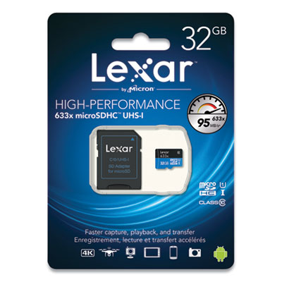 Lexar microSDHC Memory Card with SD Adapter, UHS-I U1 Class 10, 32 GB (LXRLMI32GBNL633)