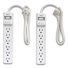 NXT Technologies Surge Protector, 6 AC Outlets, 2.5 ft Cord, 500 J, White, 2/Pack (NXT24324332)