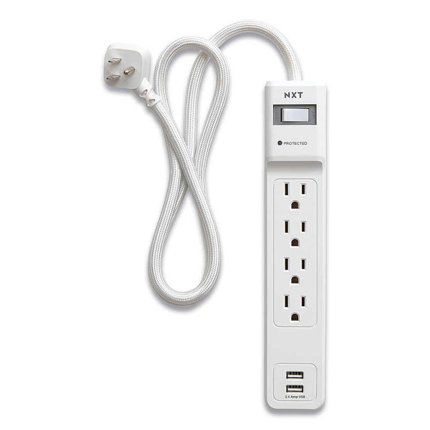 NXT Technologies Surge Protector, 4 AC Outlets/2 USB Ports, 3 ft Cord, 600 J, White (NXT24324333)