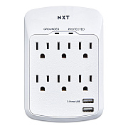 NXT Technologies Wall-Mount Surge Protector, 6 AC Outlets/2 USB Ports, 1,200 J, White (NXT24324334)
