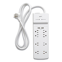NXT Technologies Surge Protector, 8 AC Outlets/2 USB Ports, 6 ft Cord, 2,100 J, White (NXT24324337)