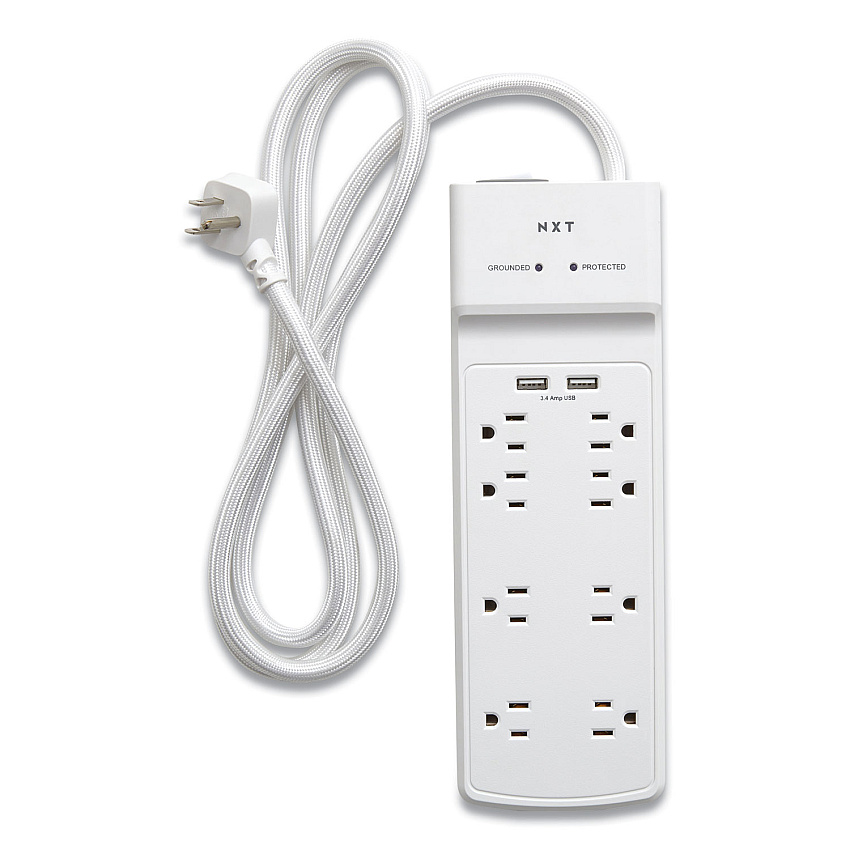 NXT Technologies Surge Protector, 8 AC Outlets/2 USB Ports, 6 ft Cord, 2,100 J, White (NXT24324337)